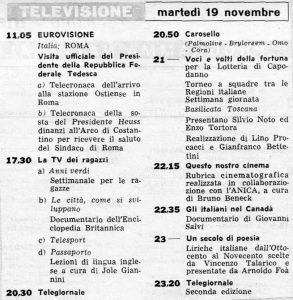 Il palinsesto delle trasmissioni TV del 19/11/1957